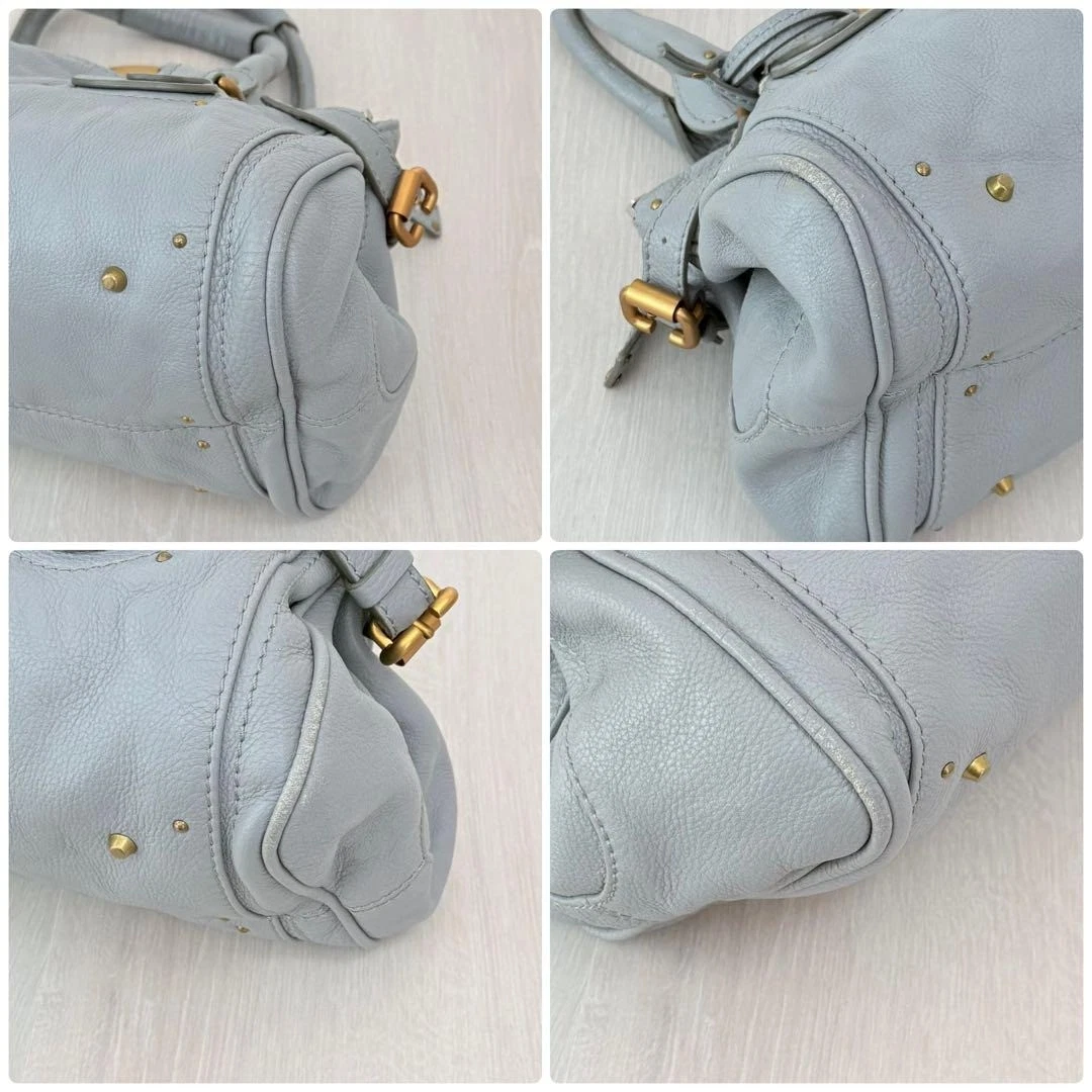 Chloe Paddington Handbag Tote Bag Leather Sky Blue Padlock Key Gold 0924