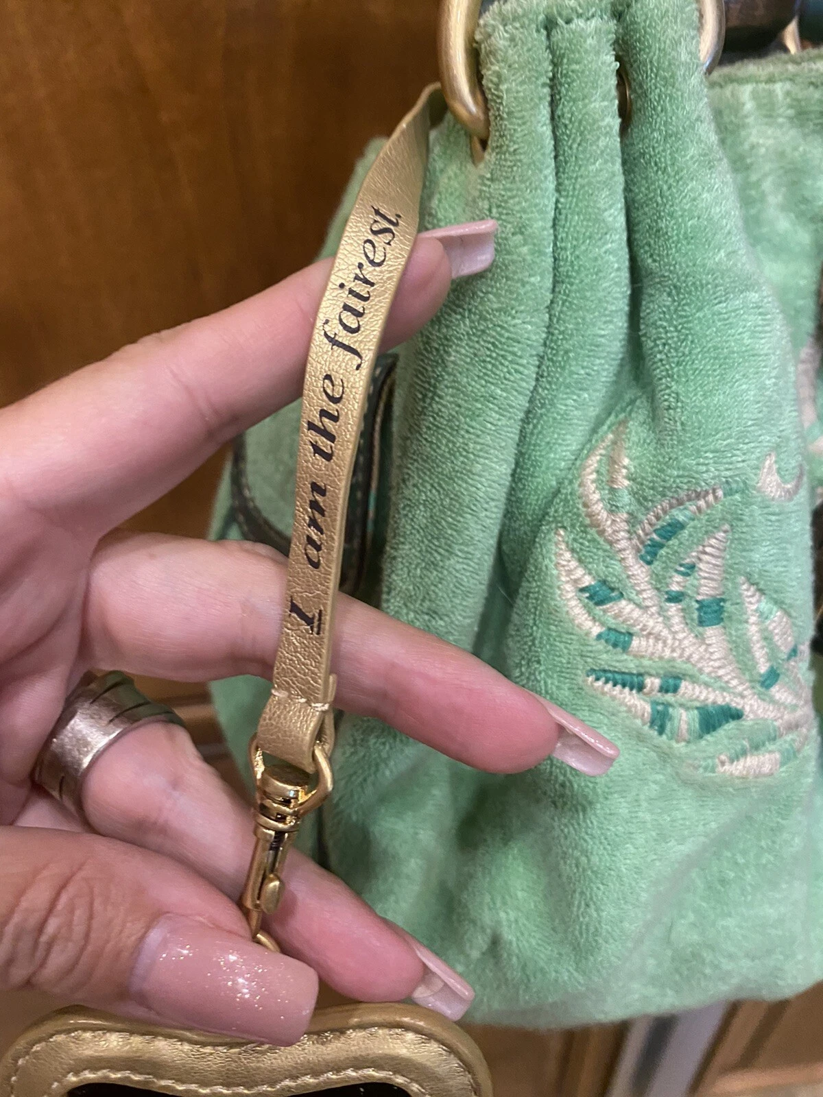 Vintage Juicy Couture Green and Brown Velour Shoulder Bag Purse Handbag Y2K