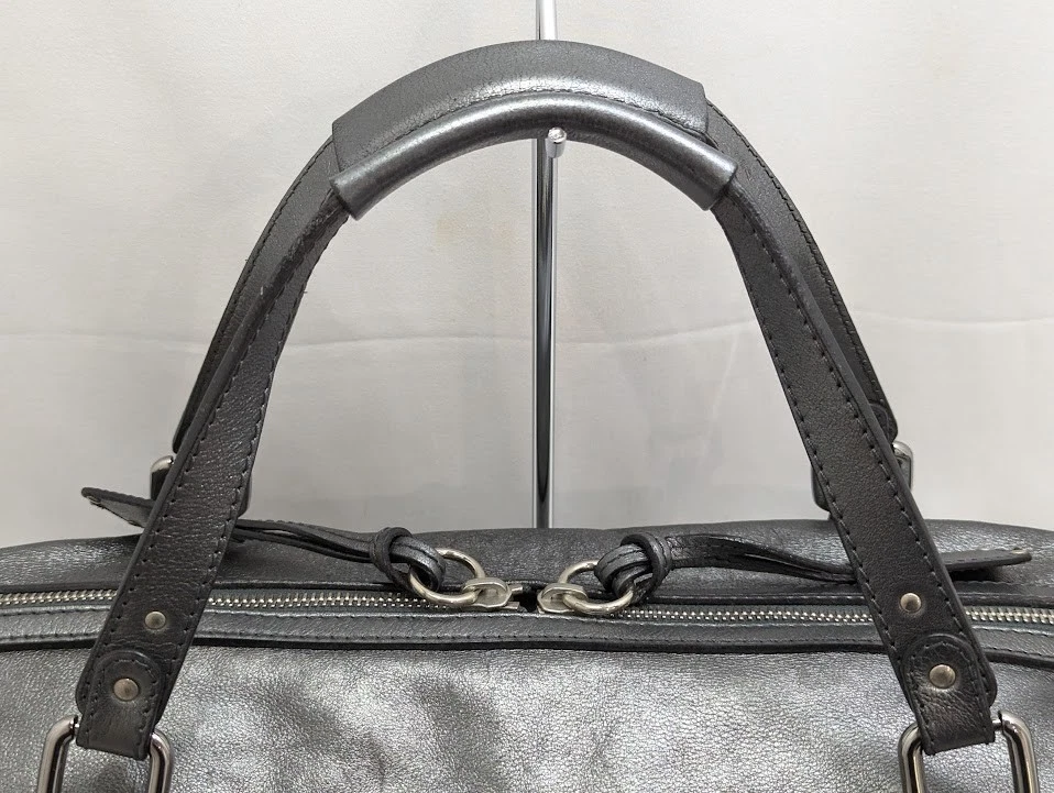 Chloe Paddington Leather Boston Bag Padlock Key Metal Gray Silver Authentic