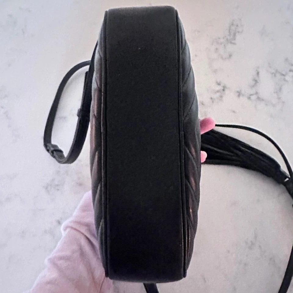 YSL YVES SAINT LAURENT Lou Black on Black Camera Bag w/ Tassle