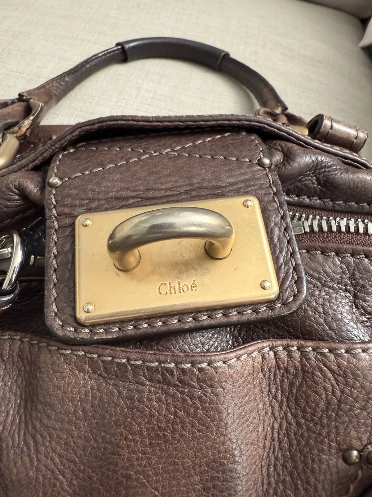 Chloe Paddington Leather Hand Bag Dark Brown Medium Key Vintage