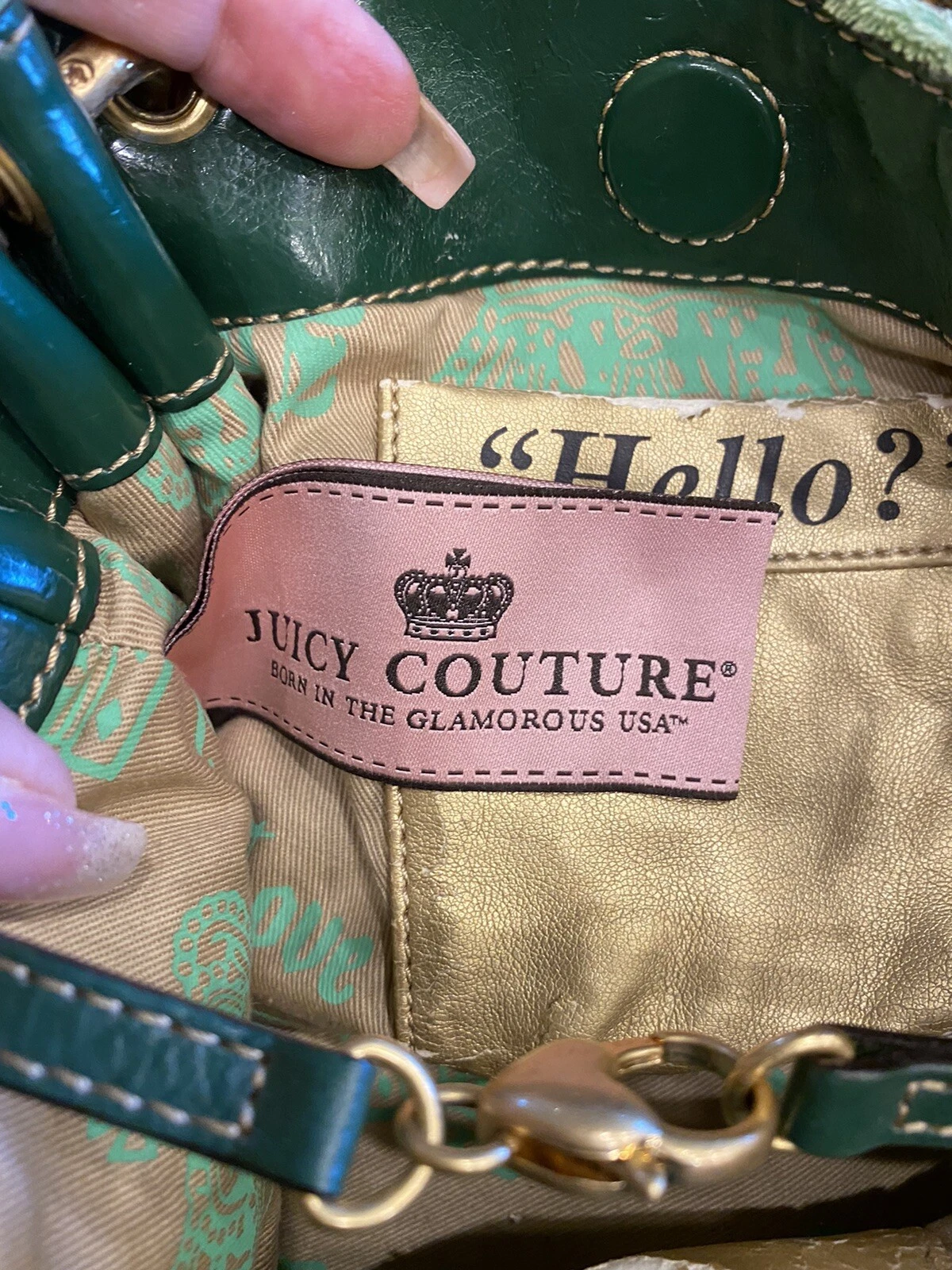 Vintage Juicy Couture Green and Brown Velour Shoulder Bag Purse Handbag Y2K