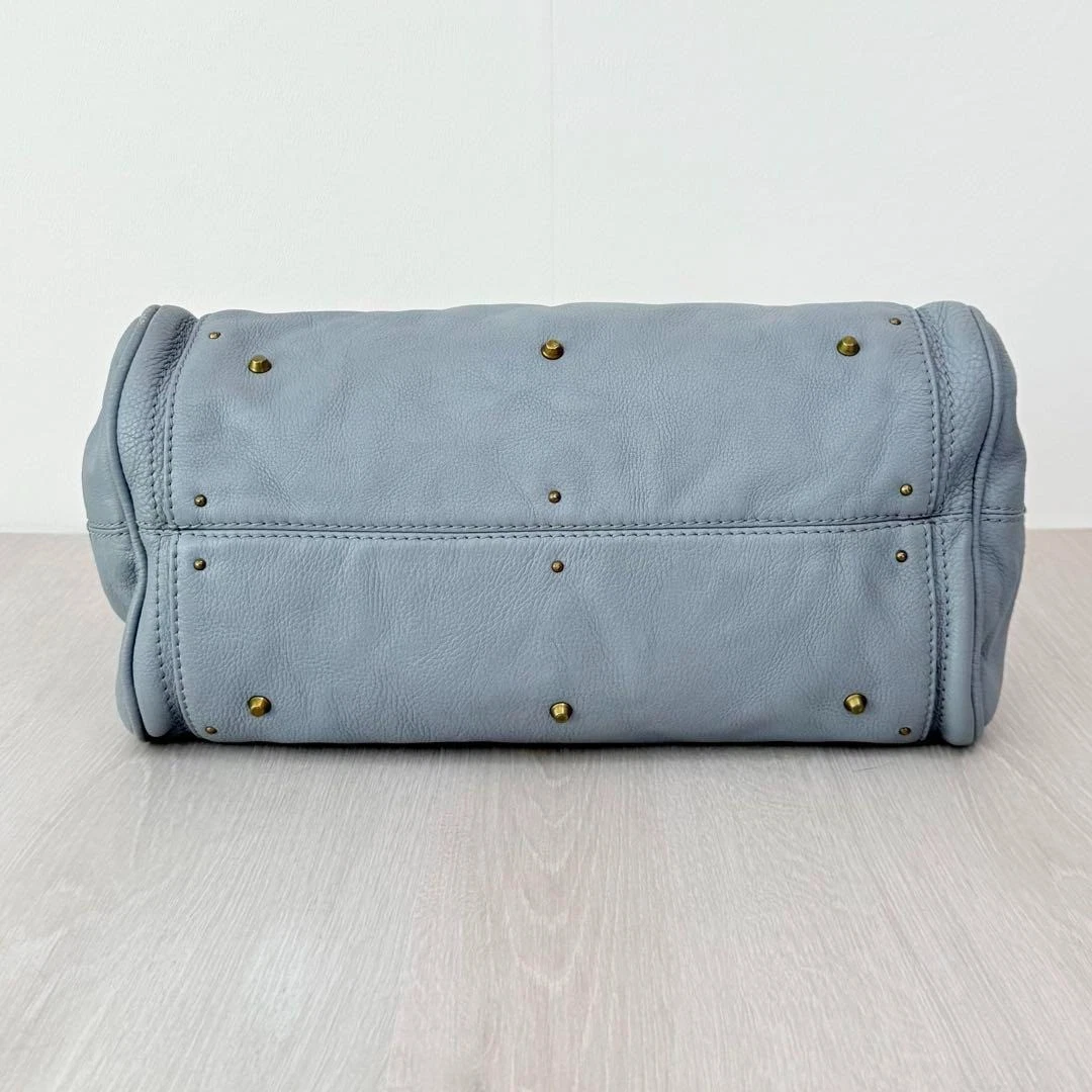 Chloe Paddington Handbag Tote Bag Leather Sky Blue Padlock Key Gold 0924