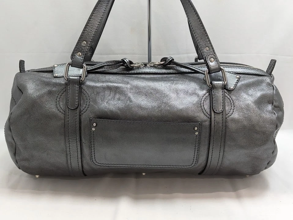 Chloe Paddington Leather Boston Bag Padlock Key Metal Gray Silver Authentic