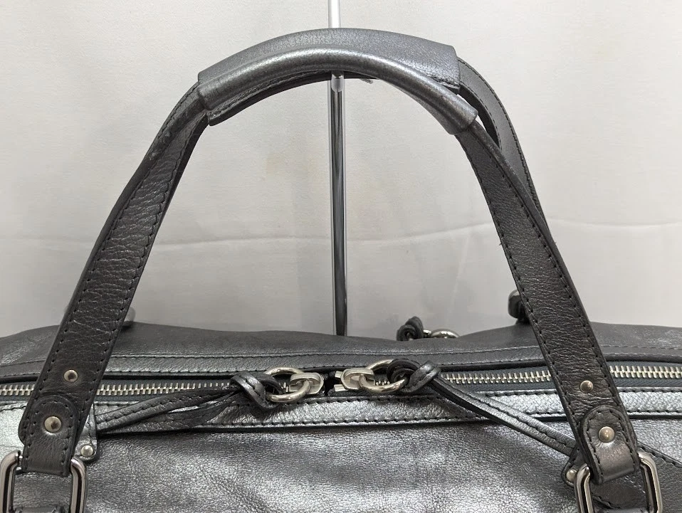 Chloe Paddington Leather Boston Bag Padlock Key Metal Gray Silver Authentic