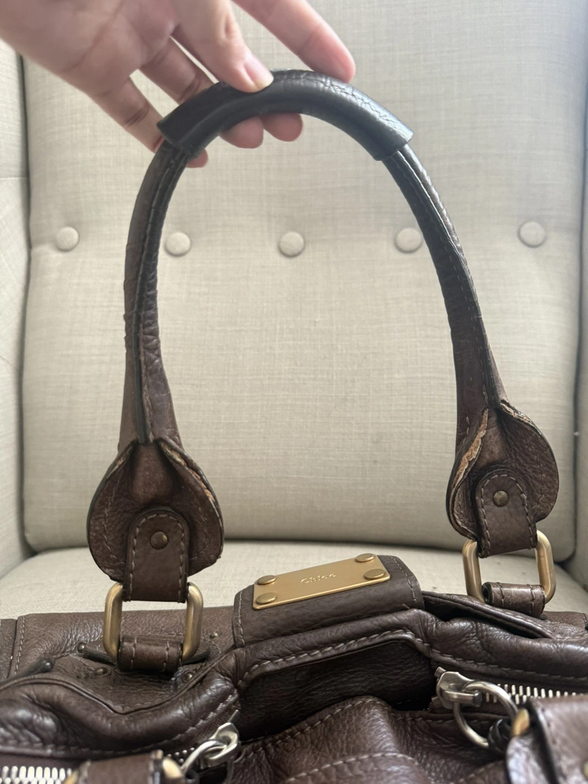 Chloe Paddington Leather Hand Bag Dark Brown Medium Key Vintage