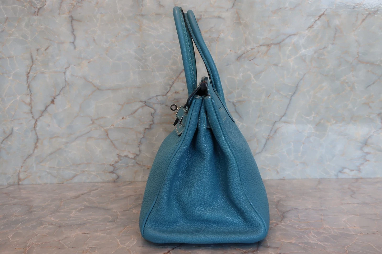 HERMES Birkin 30 Togo Handbag Blue Jean Square G (2003)