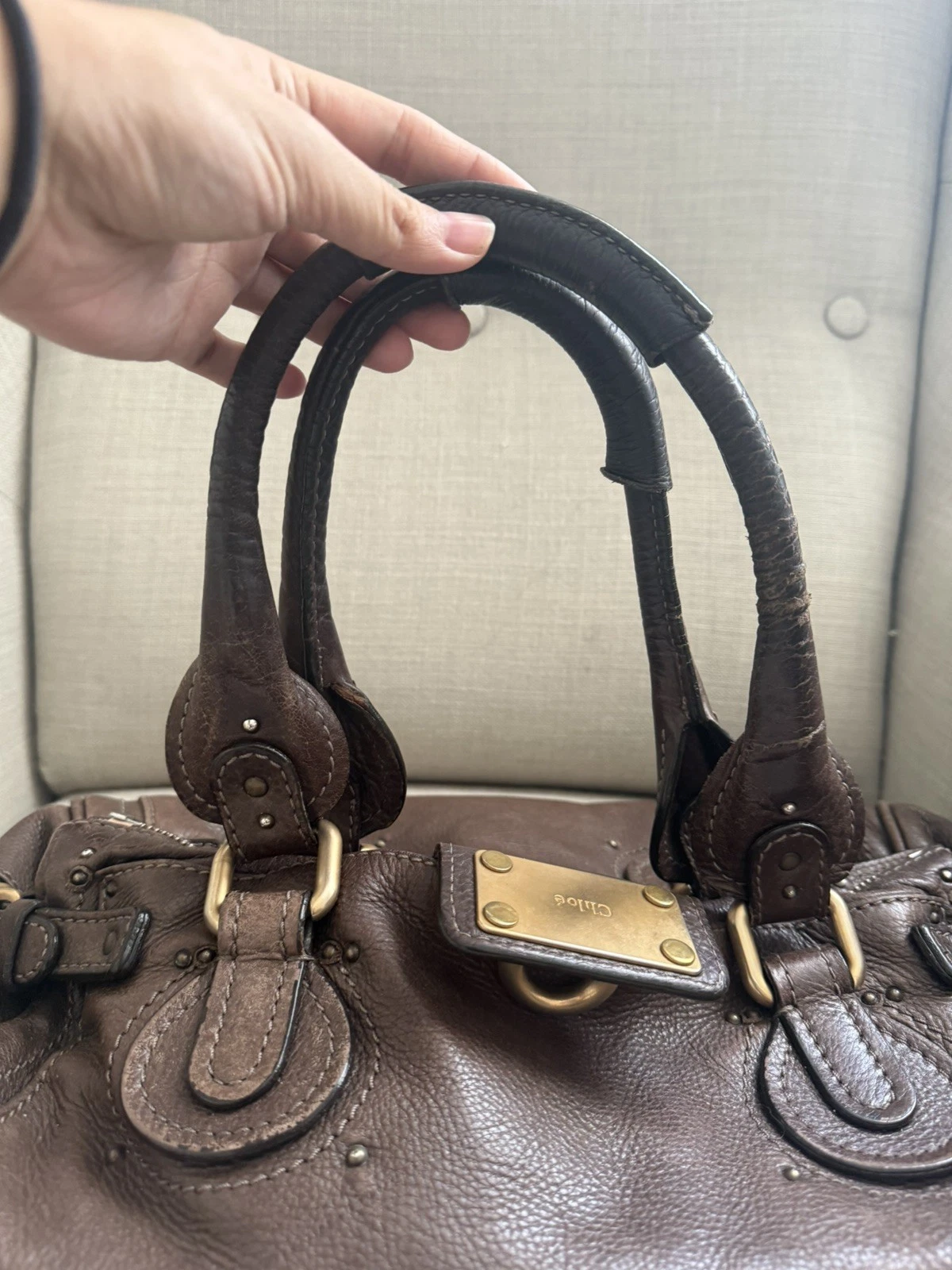 Chloe Paddington Leather Hand Bag Dark Brown Medium Key Vintage