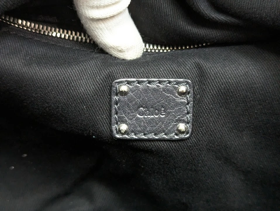 Chloe Paddington Leather Boston Bag Padlock Key Metal Gray Silver Authentic