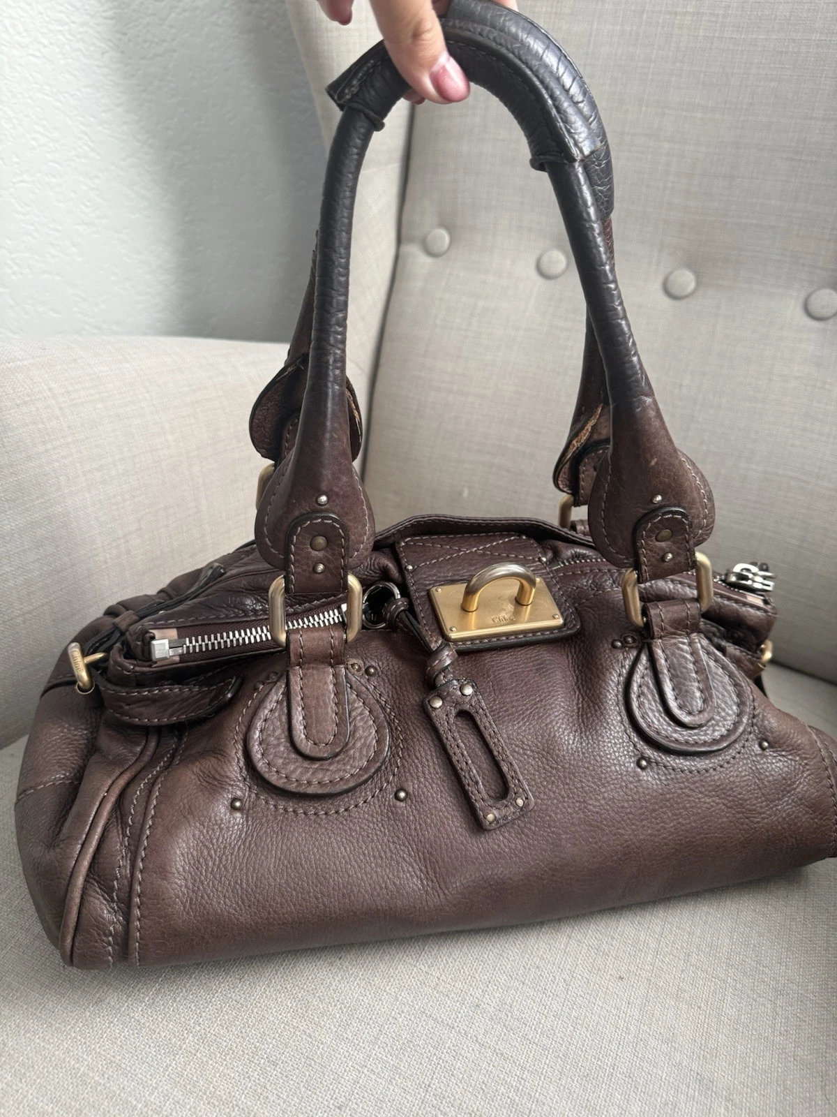 Chloe Paddington Leather Hand Bag Dark Brown Medium Key Vintage