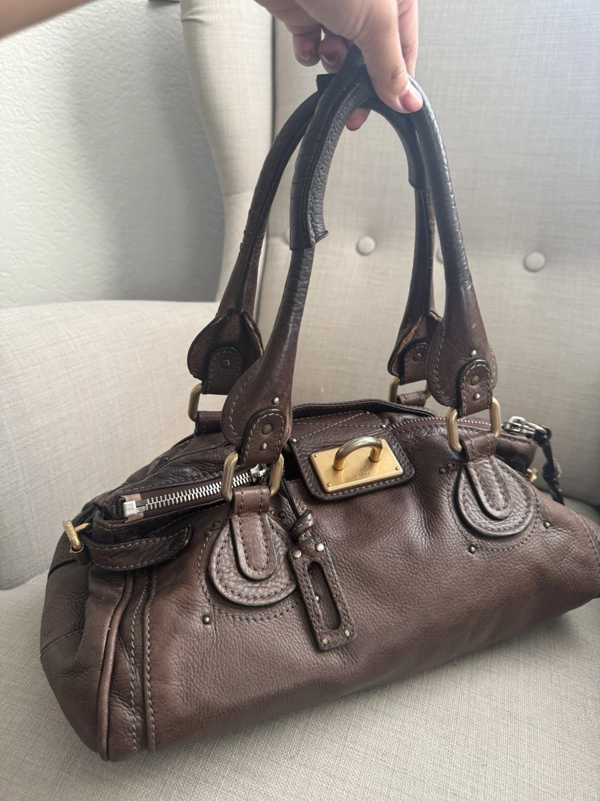 Chloe Paddington Leather Hand Bag Dark Brown Medium Key Vintage