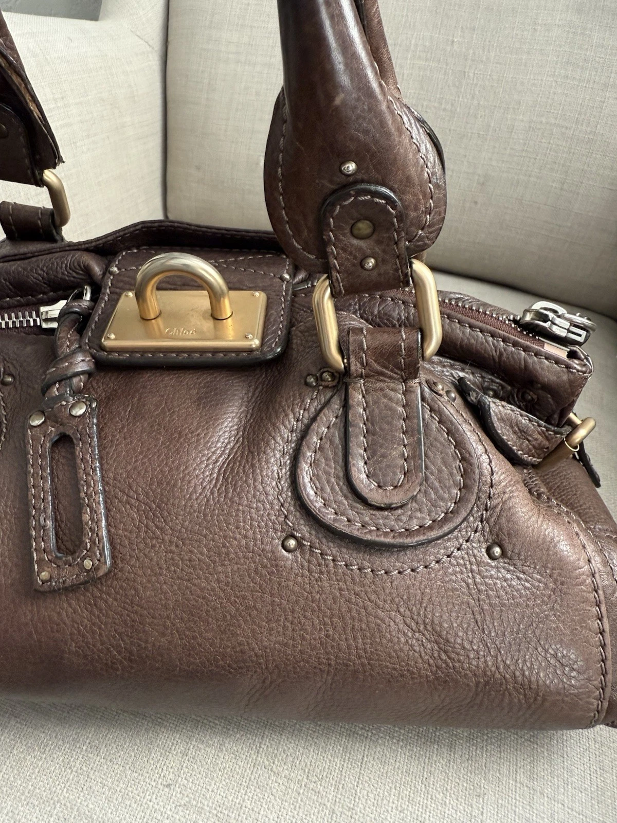 Chloe Paddington Leather Hand Bag Dark Brown Medium Key Vintage