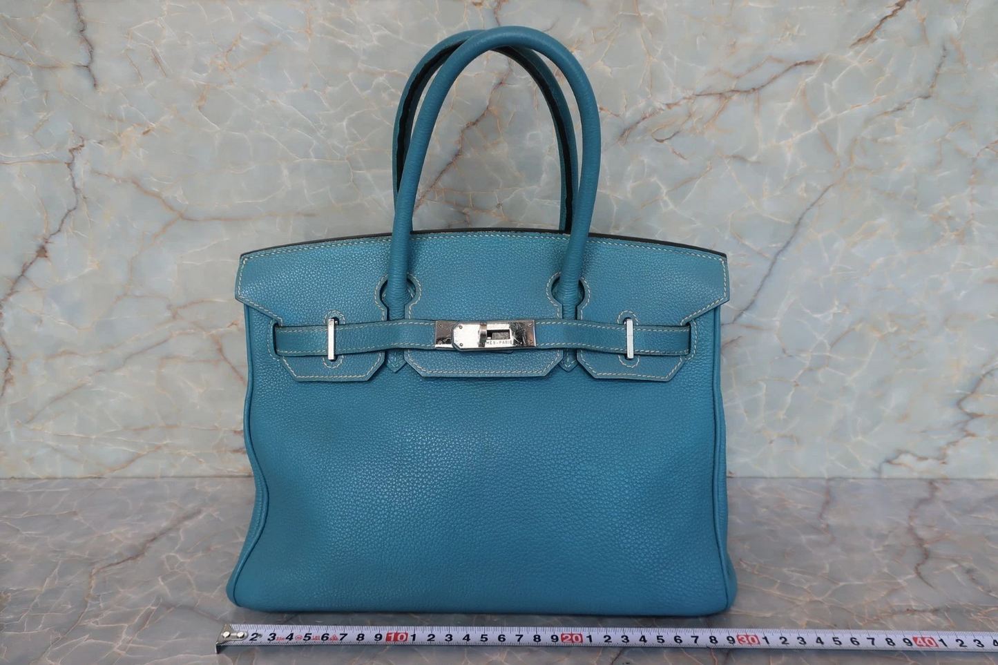HERMES Birkin 30 Togo Handbag Blue Jean Square G (2003)