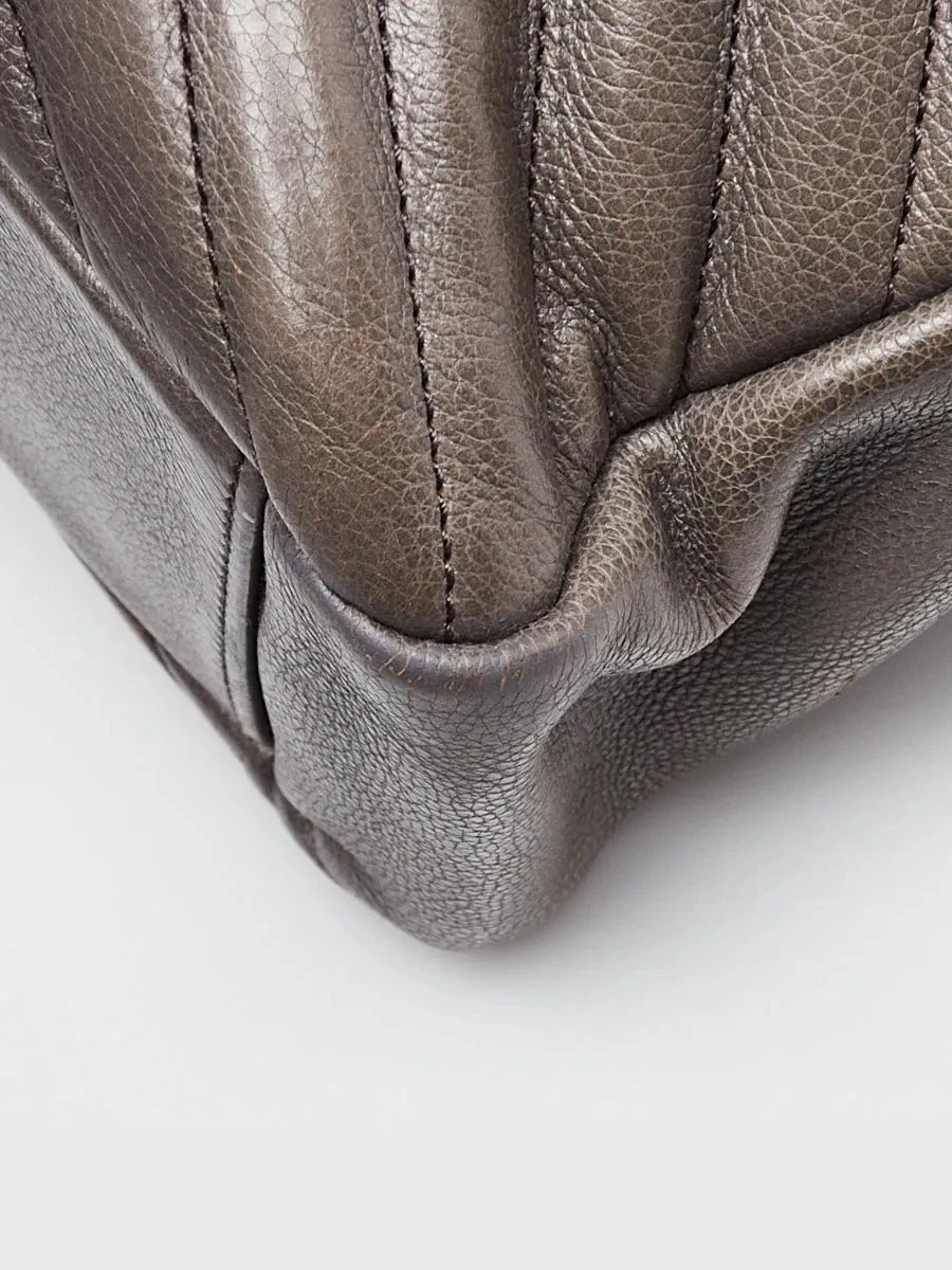 Yves Saint Laurent Grey Chevron Quilted Leather Monogram Large College Bag