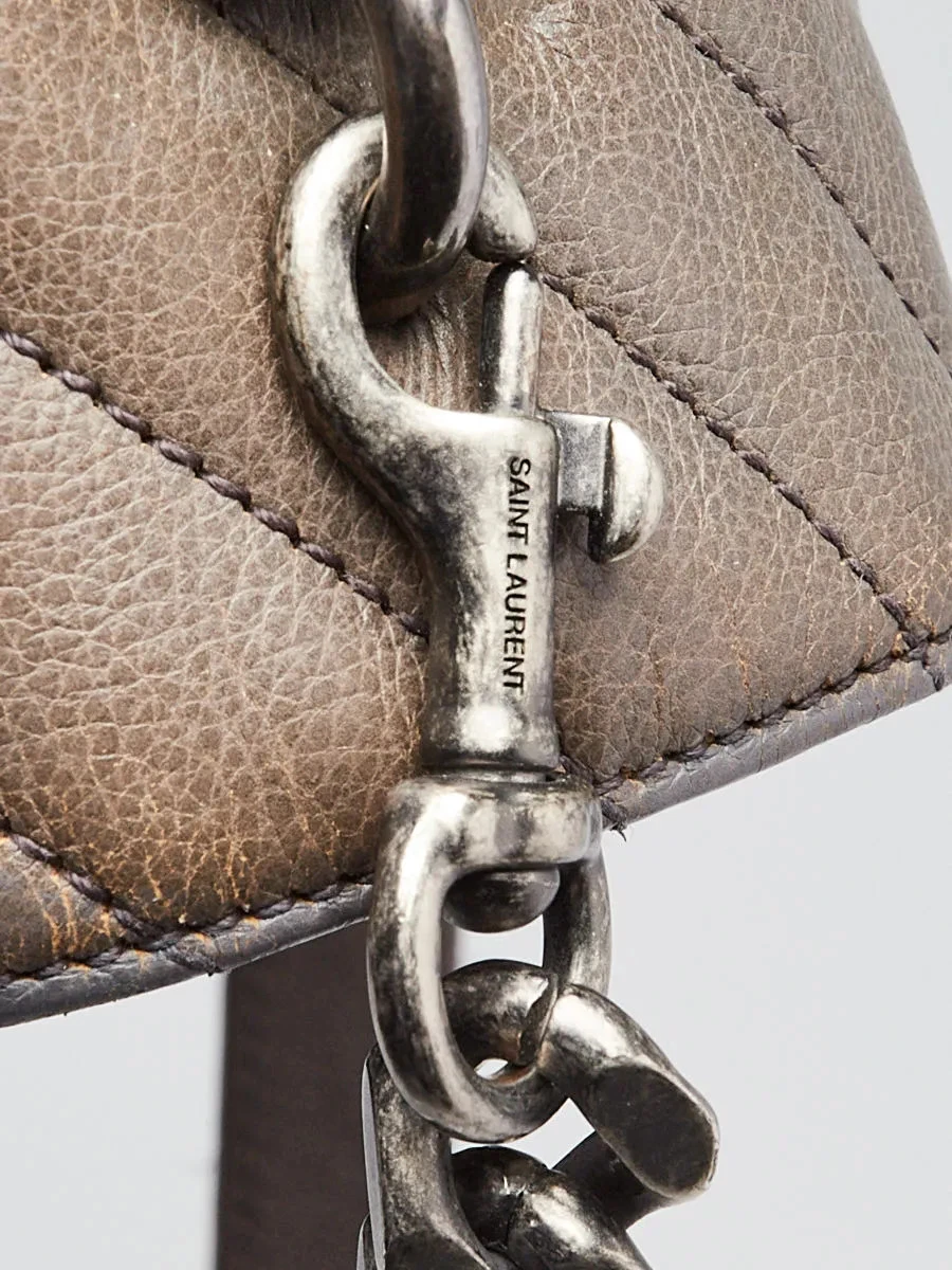 Yves Saint Laurent Grey Chevron Quilted Leather Monogram Large College Bag