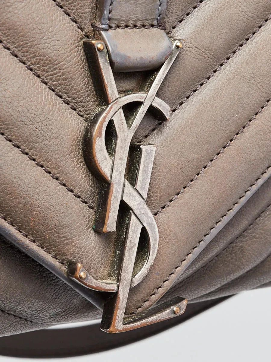 Yves Saint Laurent Grey Chevron Quilted Leather Monogram Large College Bag