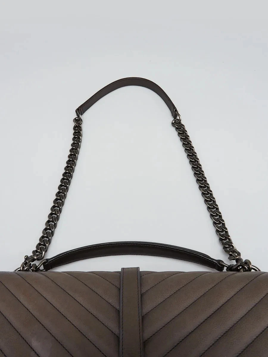 Yves Saint Laurent Grey Chevron Quilted Leather Monogram Large College Bag