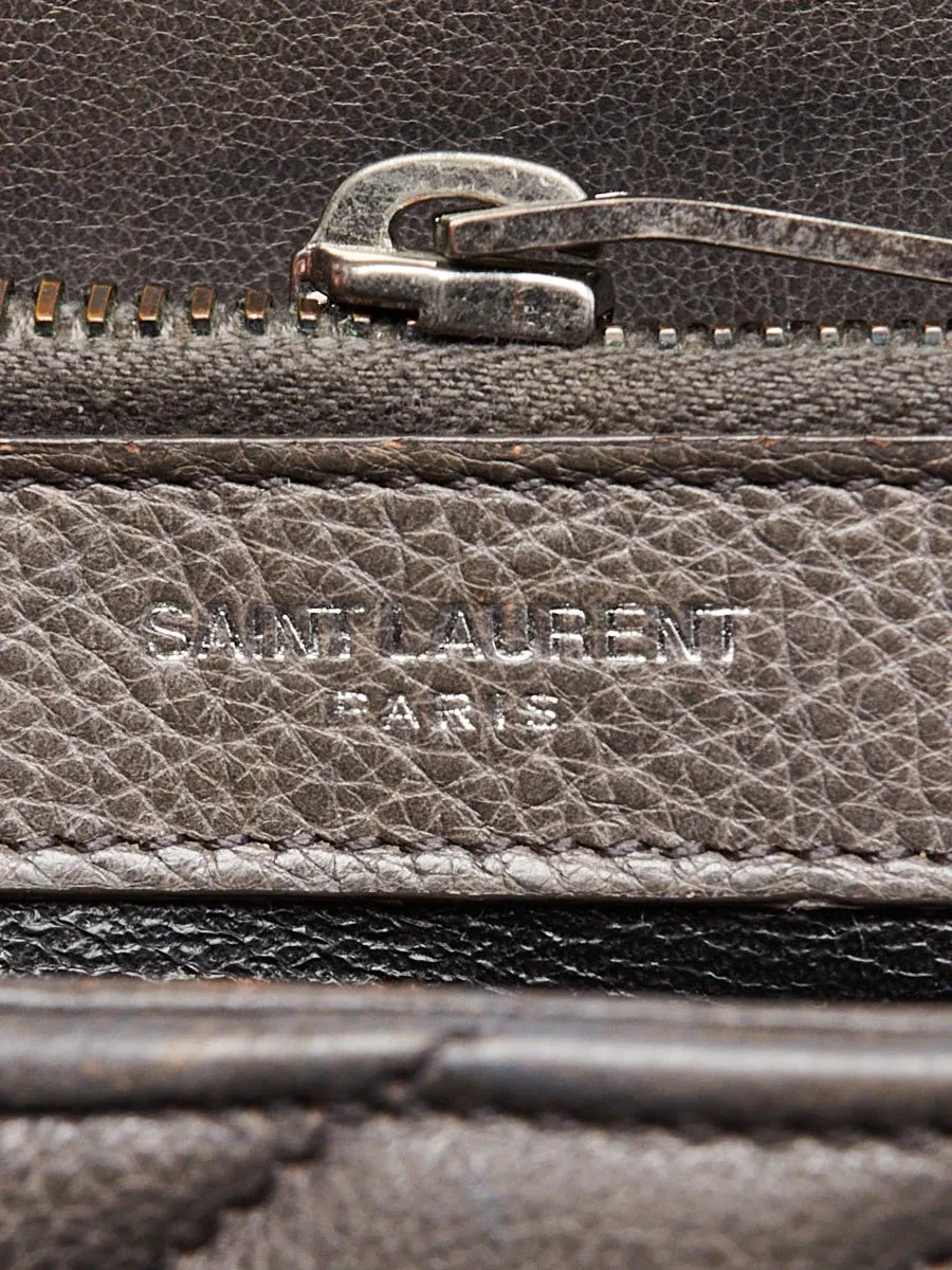 Yves Saint Laurent Grey Chevron Quilted Leather Monogram Large College Bag