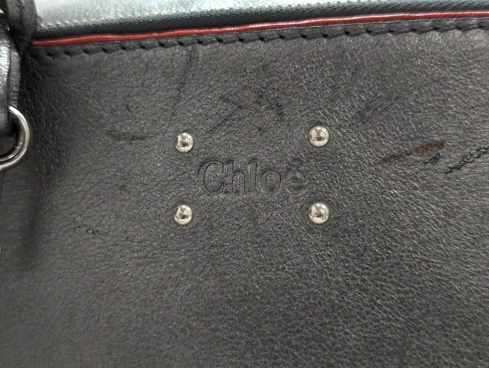 Chloe Paddington Leather Boston Bag Padlock Key Metal Gray Silver Authentic