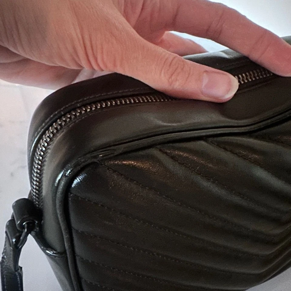 YSL YVES SAINT LAURENT Lou Black on Black Camera Bag w/ Tassle